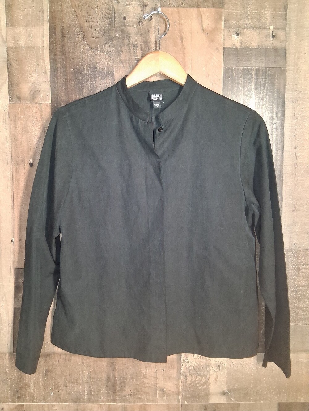 Eileen Fisher Womens Black Silk Blemd Mandarin Collar Shirt Top Size Small